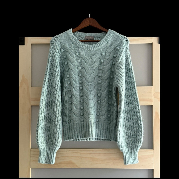 evolution by Cyrus Baby Blue Cable Knit Sweater Medium Women’s Balloon Sleeve - Picture 1 of 5